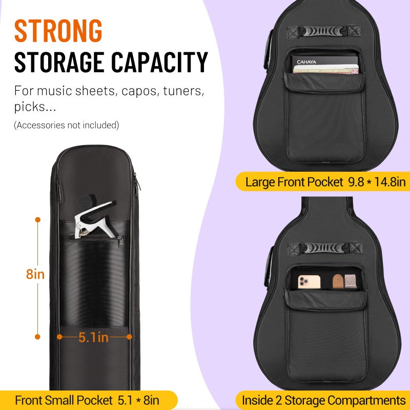 CAHAYA Guitar Bag Upgraded Premium Version for 40 41 42 Inch Acoustic Guitar Gig Bag 0.5in Thick Sponge Overly Padded Water Resistent Guitar Case Soft Guitar Backpack Case - Image 5
